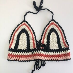 Knit Womens Bralette Cropped Top Halter Top Size S/M Pink Boho Hippie